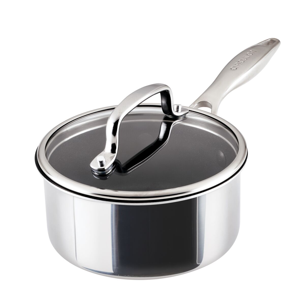 1.5-Quart ScratchDefense™ C1 Nonstick Saucepan with Lid and Long Handle.