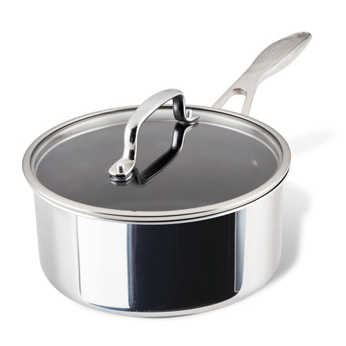 3-Quart ScratchDefense™ C1 Nonstick Sauce Pan includes lid and long handle.