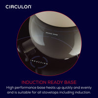 Close-up of Circulon induction-ready base on a stovetop.