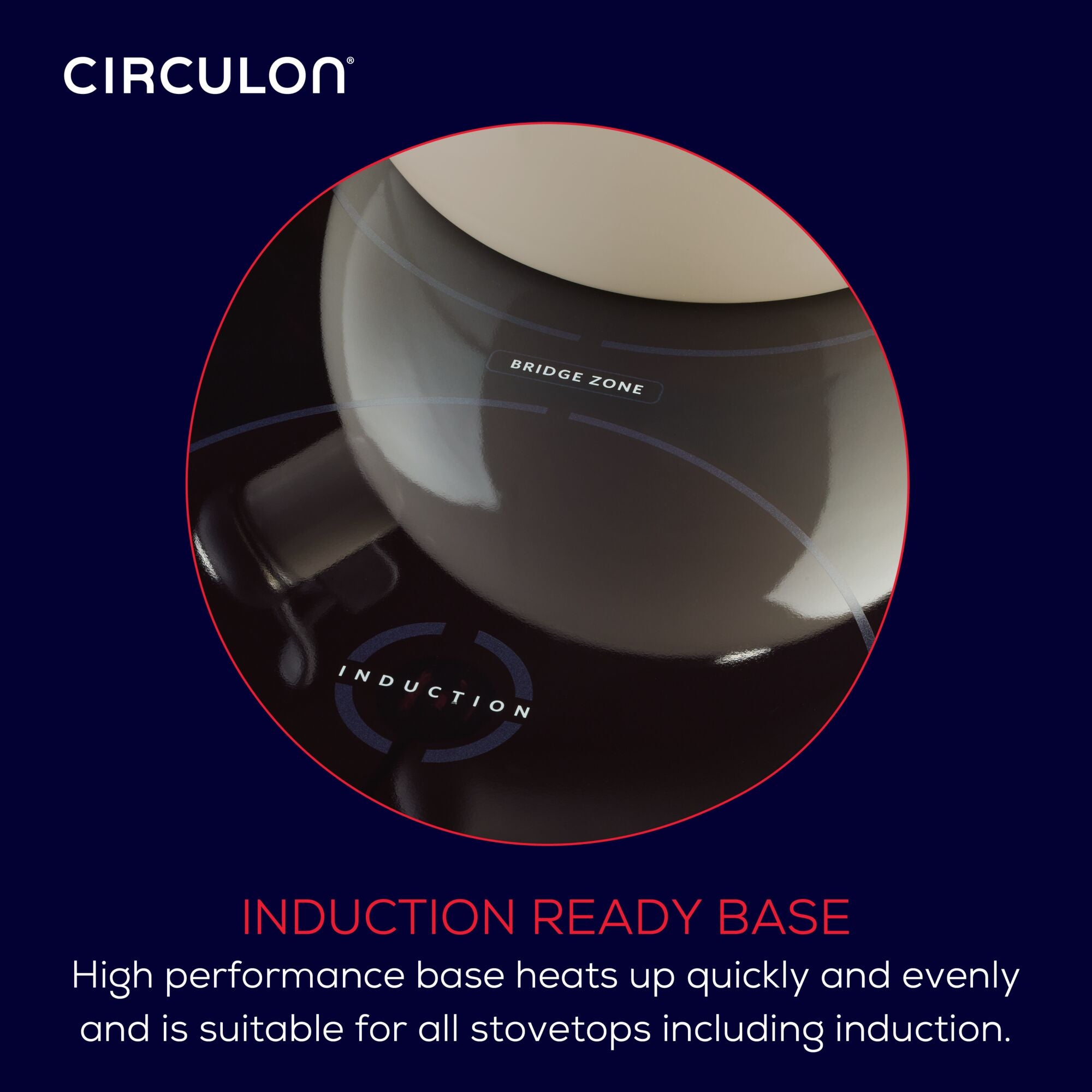 Close-up of Circulon induction-ready base on a stovetop.