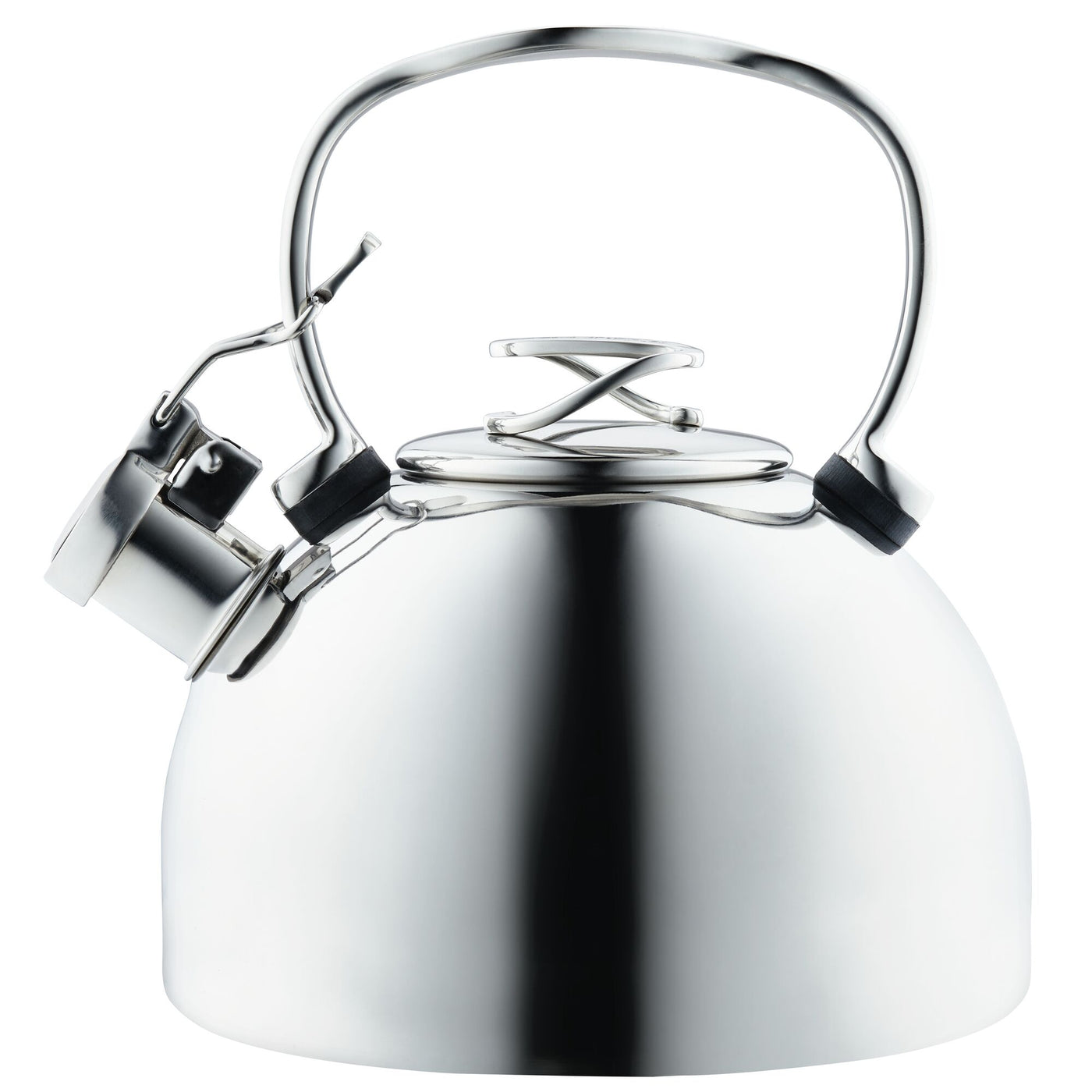 Stainless steel kettle with a handle and spout cap.