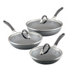 6-Piece ScratchDefense™ Nonstick Set: 3 pans with lids and durable handles.