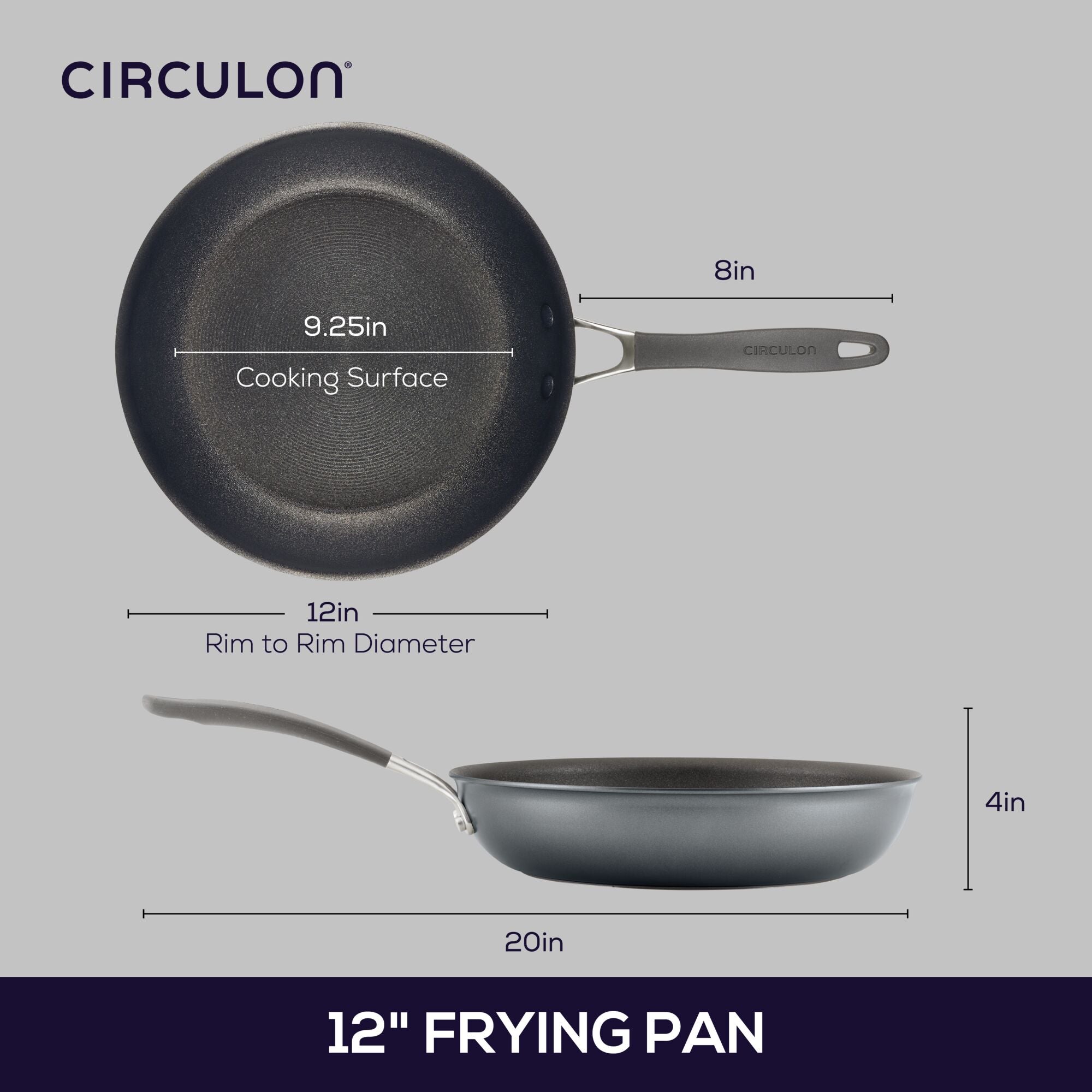 12" Circulon frying pan with measurements labeled.