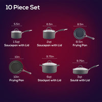 Image showing a 10-piece cookware set with saucepans, frying pans, and stockpot.