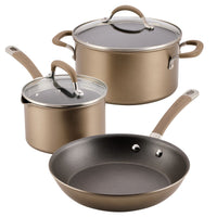 Nonstick cookware set with lids for easy cleanup.
