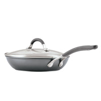 ScratchDefense™ set: nonstick pan with lid, curved handle & tech.