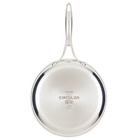 Silver Circulon frying pan viewed from the top.