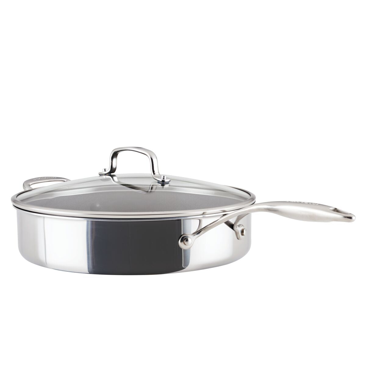 5-Quart Nonstick Sauté Pan with Lid, featuring ScratchDefense™ & Helper Handle.