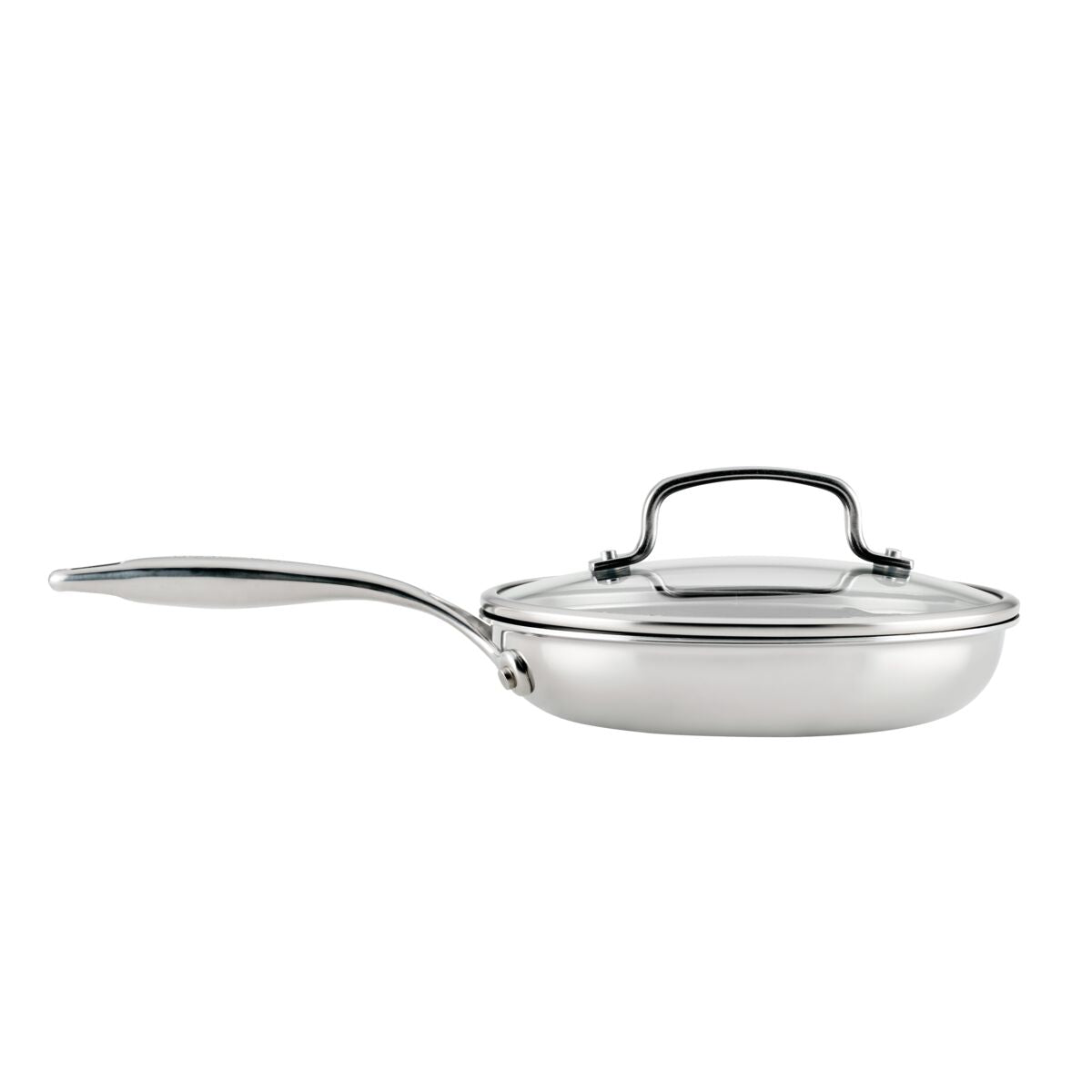 6-Piece ScratchDefense™ C1 Pan Set: Stainless, glass lids, long handles.