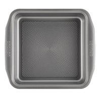 Square baking pan with concentric circle pattern on the bottom.