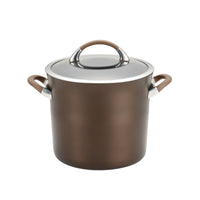 Brown cooking pot with lid and handles.