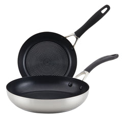 2-Piece Stainless Steel and Hybrid Nonstick Frying Pan Set - 