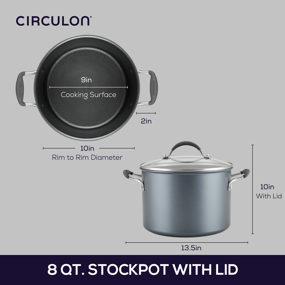 8-Quart ScratchDefense™ Nonstick Stockpot with Lid, Gray, Dishwasher-Safe.