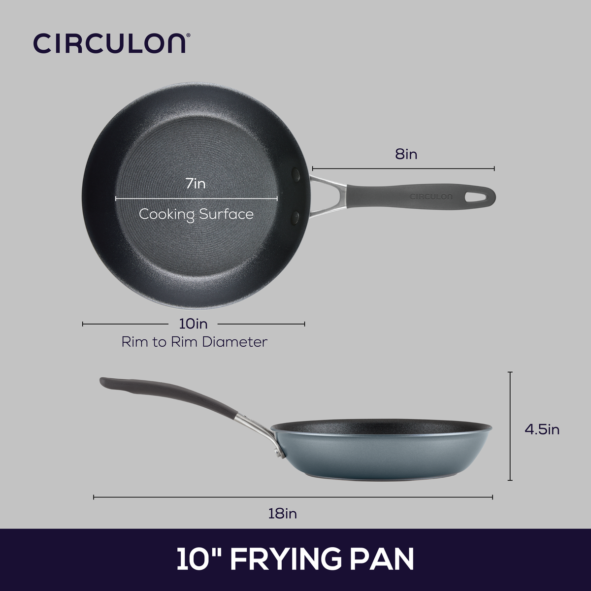 10-Inch Nonstick ScratchDefense™ Fry Pan, top & side view with measurements.