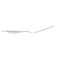 A side view of a silver spoon, featuring a distinct twisted, hollow handle design, highlighting its elegance as part of the dishwasher-safe 3-Piece Kitchen Utensils Set.