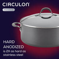 The 7.5-Quart Nonstick Wide Stockpot, crafted from hard-anodized aluminum, features a superior nonstick system. Perfect for one-pot meals, it's on display and ready to revolutionize your cooking experience.