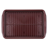 2-Piece 10" x 15" Nonstick Cookie Pan Set with removable metal rack, top view.