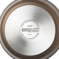 Bottom view of a Hard-Anodized Frying Pan from Circulon, highlighting its advanced nonstick system and induction stovetop compatibility.
