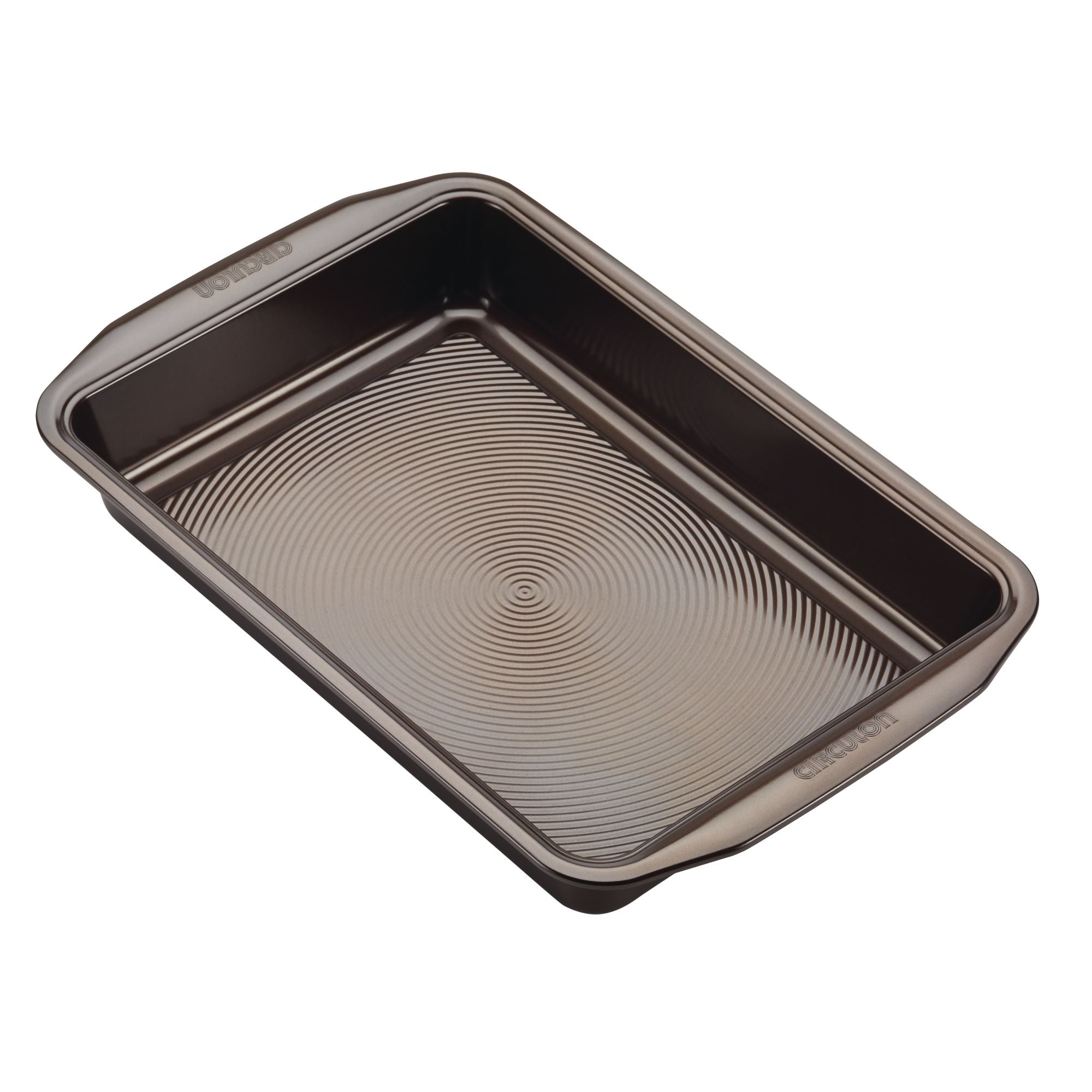 9" x 13" Nonstick Rectangular Cake Pan featuring a textured base, photographed from above.