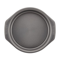 9-Inch Nonstick Round Cake Pan with handles, suitable for oven use and shown from an overhead perspective.