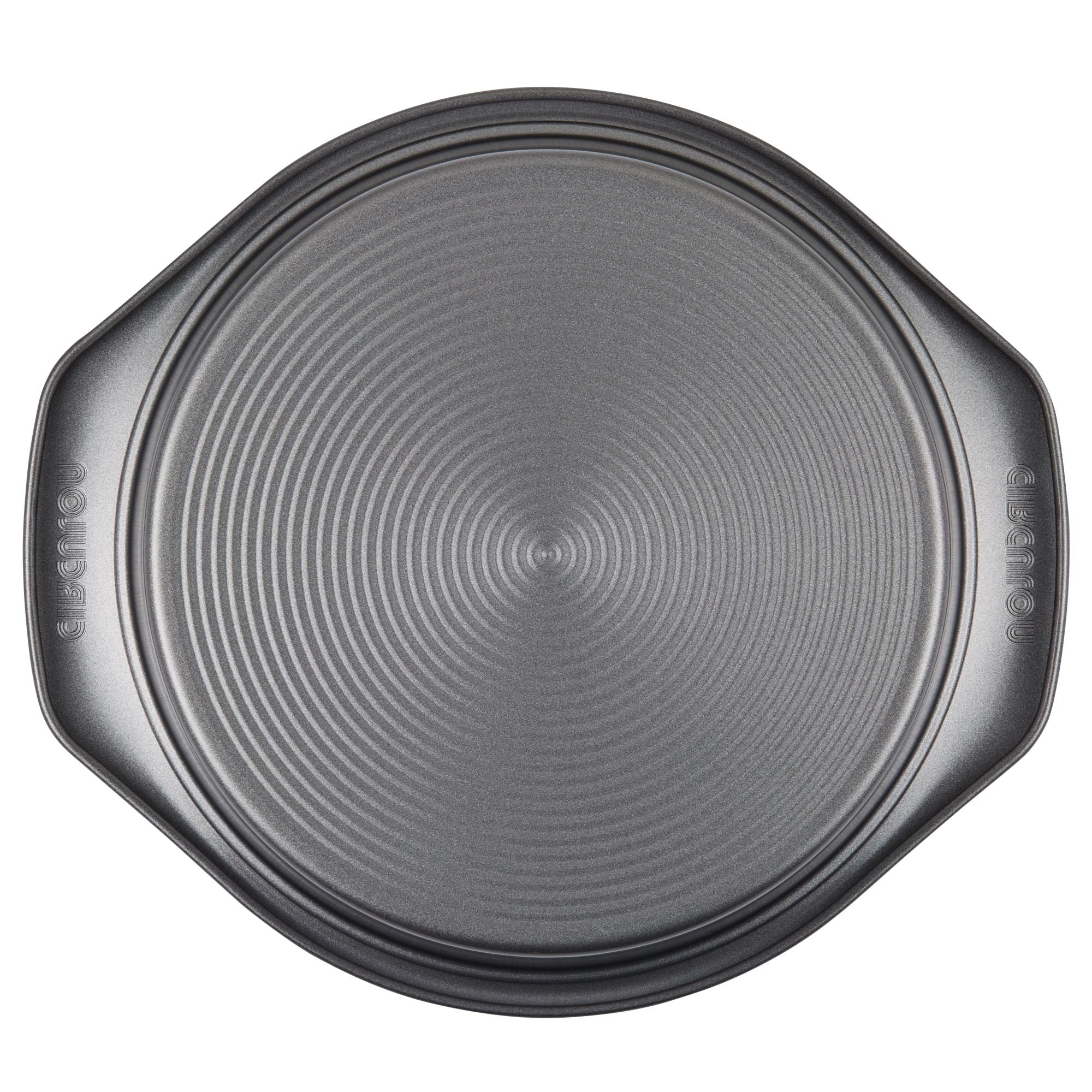 A 9-inch nonstick round cake pan with side handles, perfect for making delicious dishes, sits ready above.
