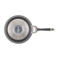Top view of the 8.5-Inch Nonstick Frying Pan featuring a black handle and silver base, designed to be compatible with induction stovetops.