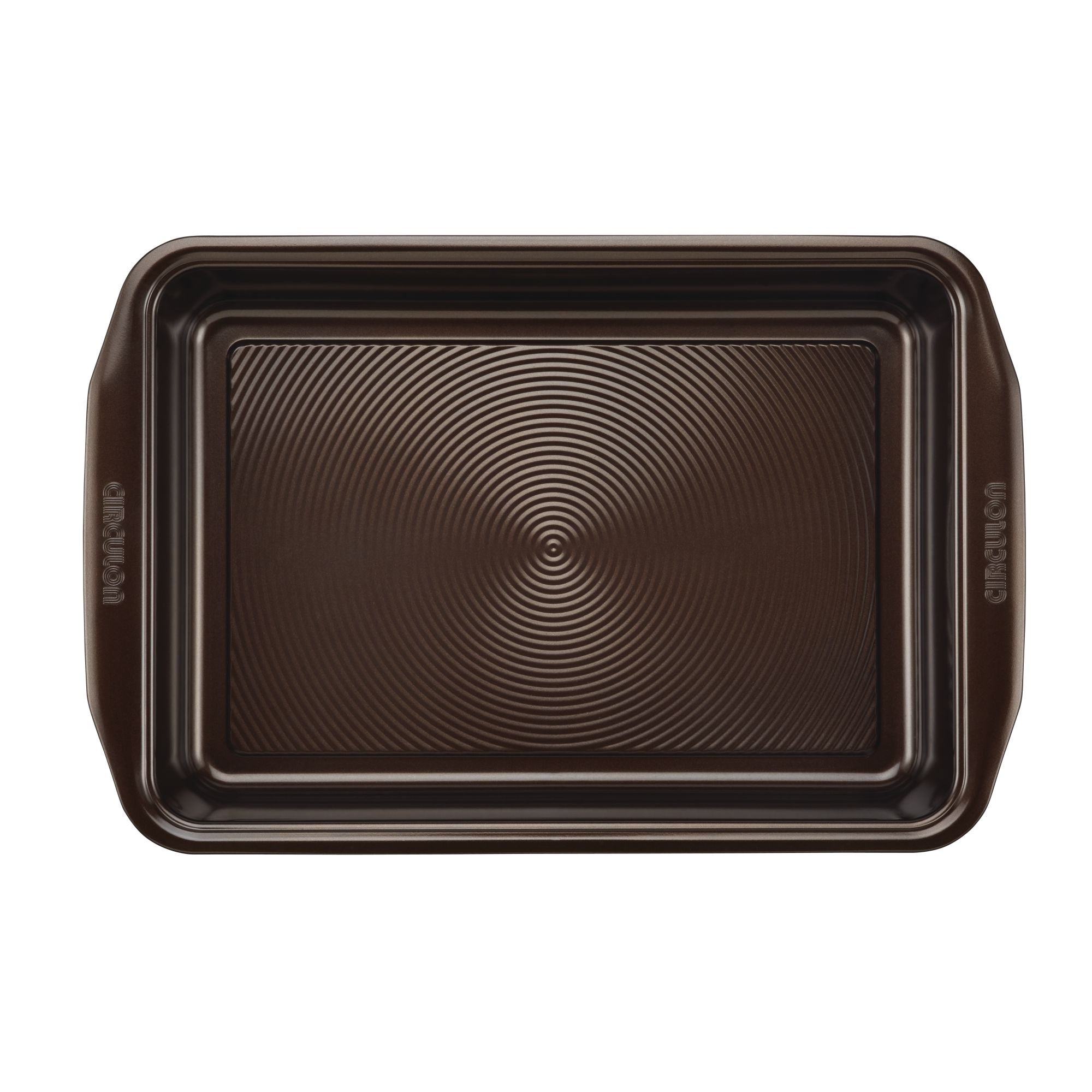 The 9" x 13" Nonstick Rectangular Cake Pan is designed with a metal construction, textured bottom, and convenient handles. It features nonstick technology for effortless cake release and is oven safe to meet all your baking needs.