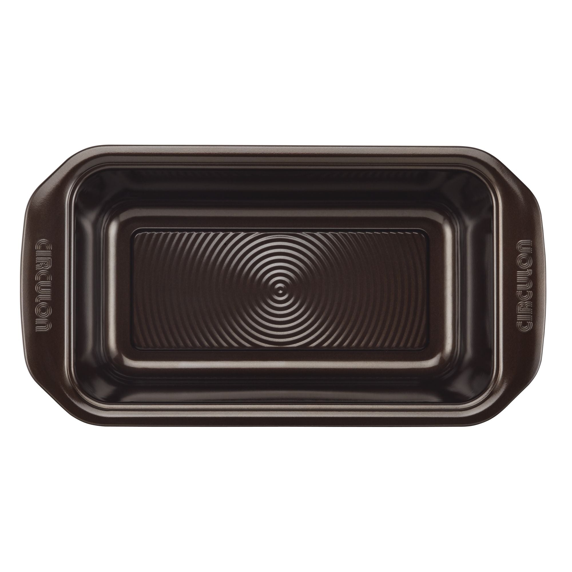 High-quality nonstick 9" x 5" bakeware loaf pan with a textured surface and easy-to-grip handles.