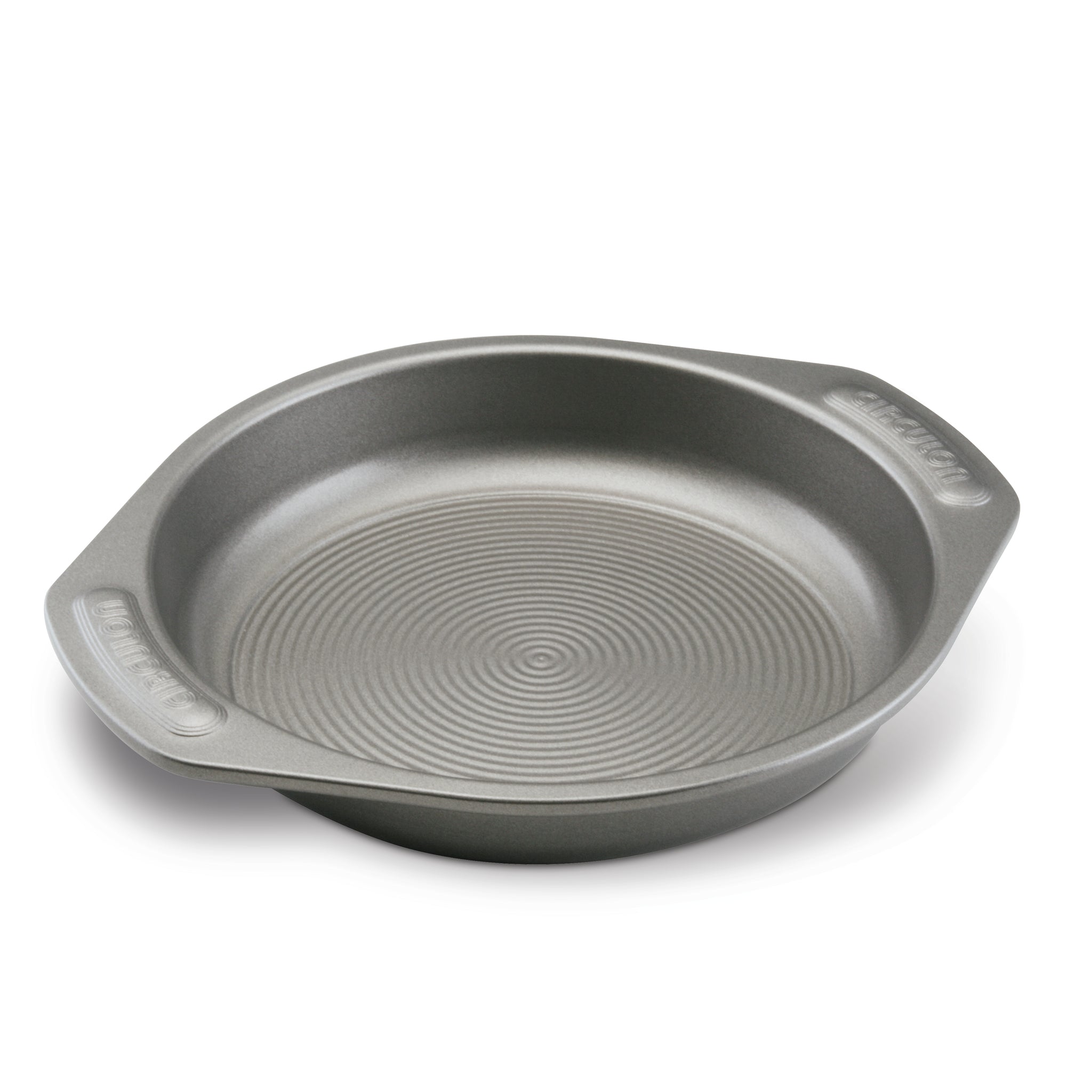Introducing the Nonstick Round Cake Pan, a metal baking pan with convenient handles on both sides, perfect for all your bakeware needs.