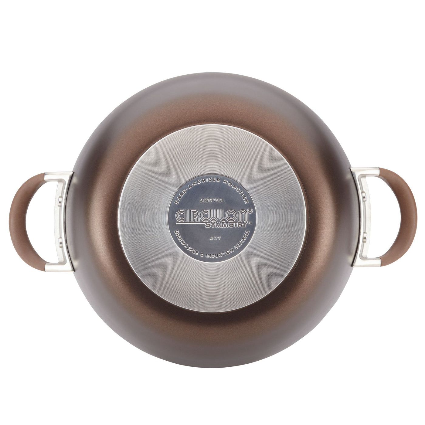 A top view highlights the *5.5-Quart Nonstick Casserole*, crafted from heavy-duty hard-anodized aluminum and featuring two brown handles on either side, ideal for preparing one-pot meals.