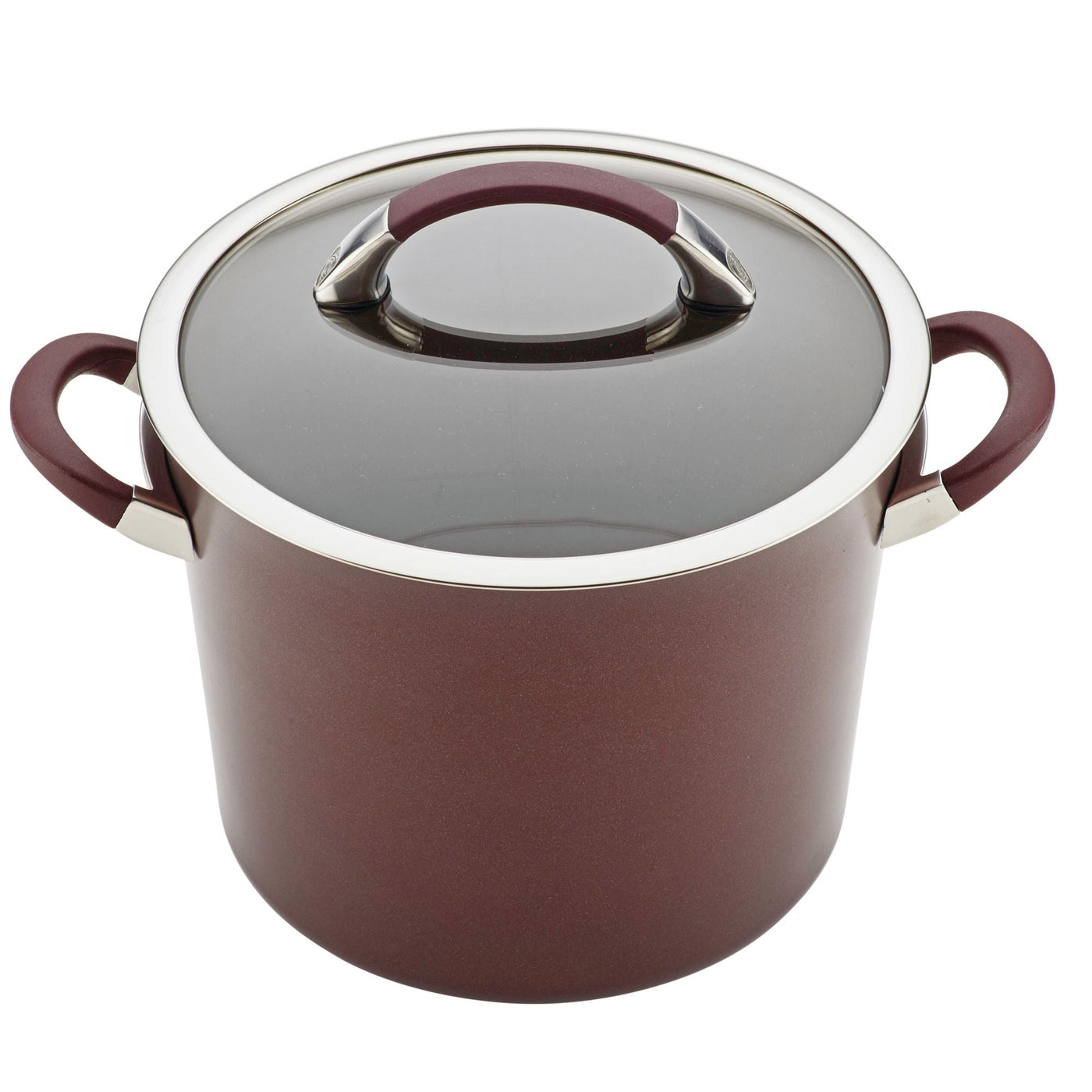 This cookware set from the 11-Piece Cookware Set: Nonstick & Hard-Anodized collection showcases hard-anodized construction, complete with a glass lid and a metal handle, providing both durability and elegant style.