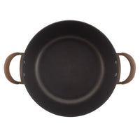 Top view of the 5.5-Quart Nonstick Casserole in black with brown handles, ideal for induction stoves and perfect as a one-pot meal maker.