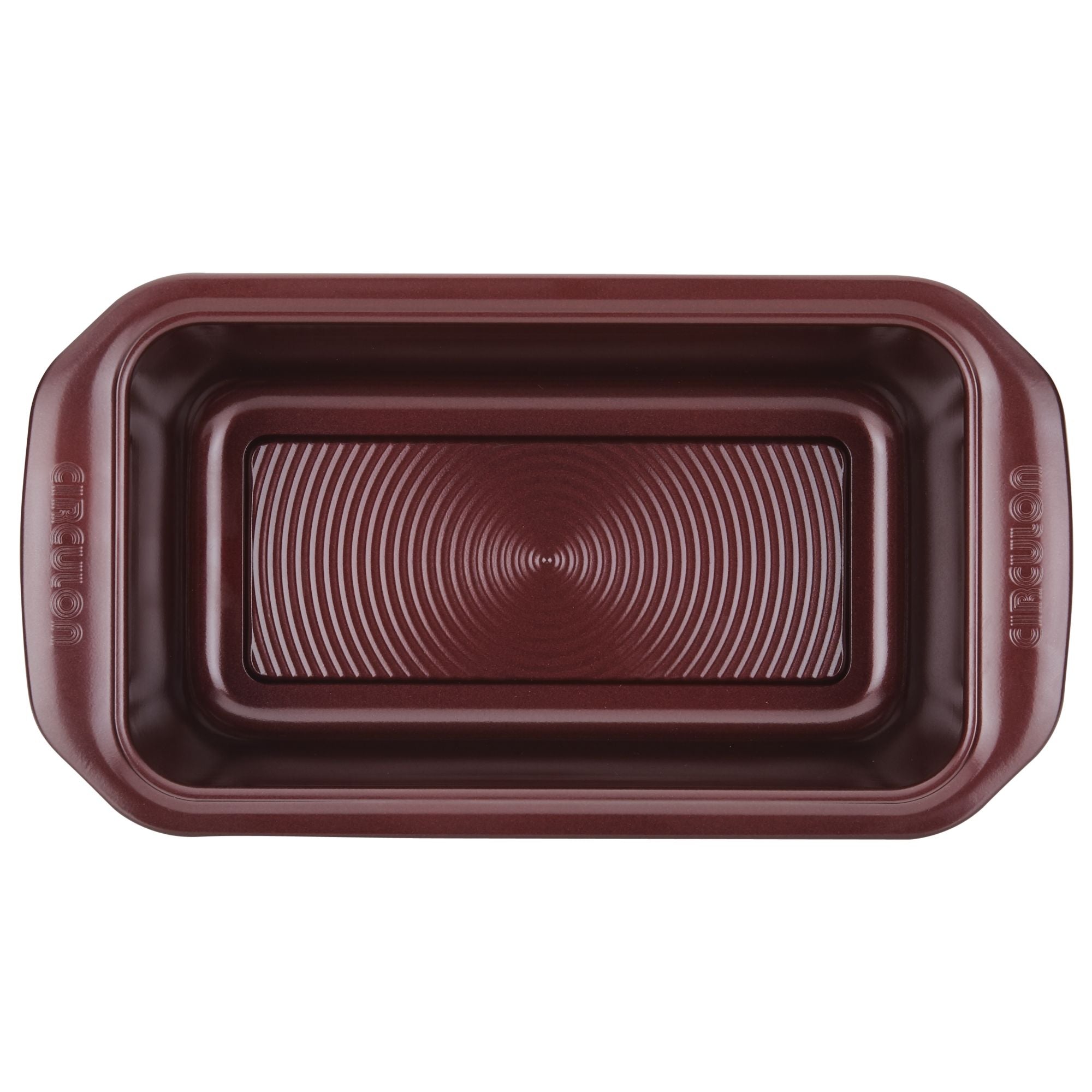 Experience seamless baking with the 9" x 5" Nonstick Bakeware Loaf Pan, featuring an empty rectangular design, a ridged bottom, and convenient handles along with a premium-quality nonstick coating.