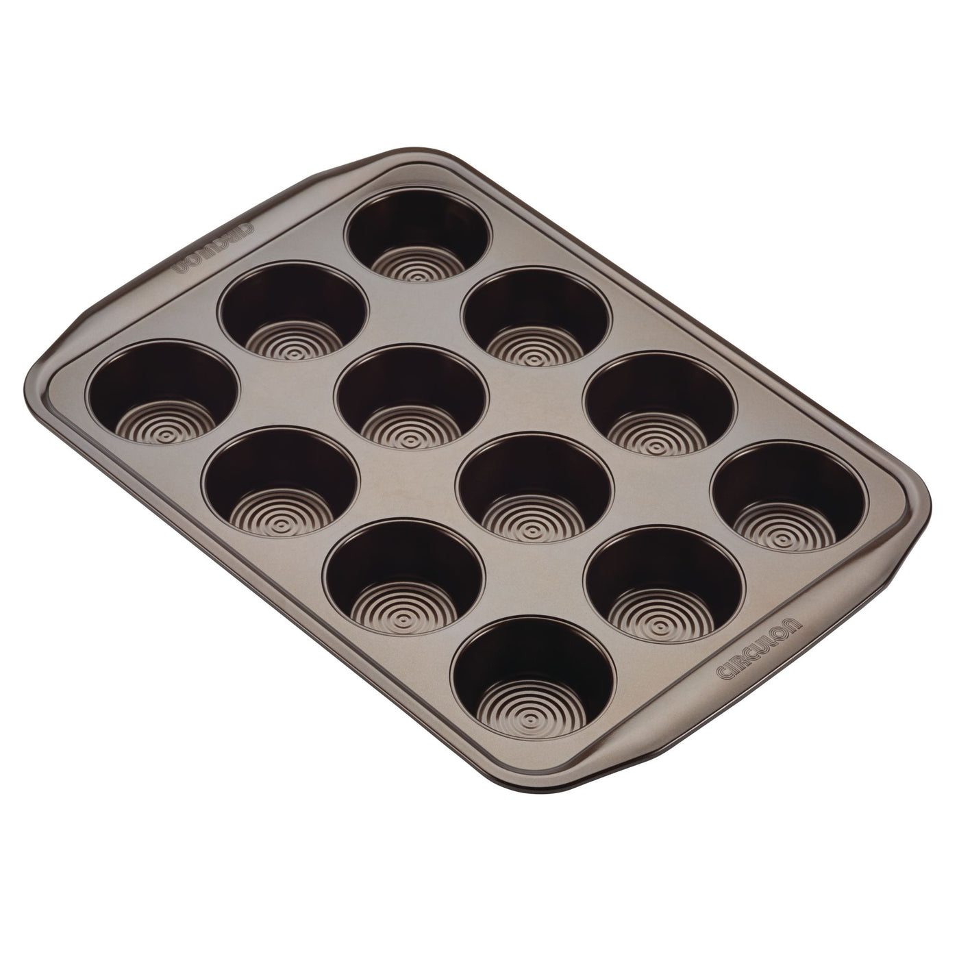 Introducing the Nonstick Muffin Pan, a 12-cup baking tool with a metallic finish, designed for nonstick use and perfectly safe for the oven.