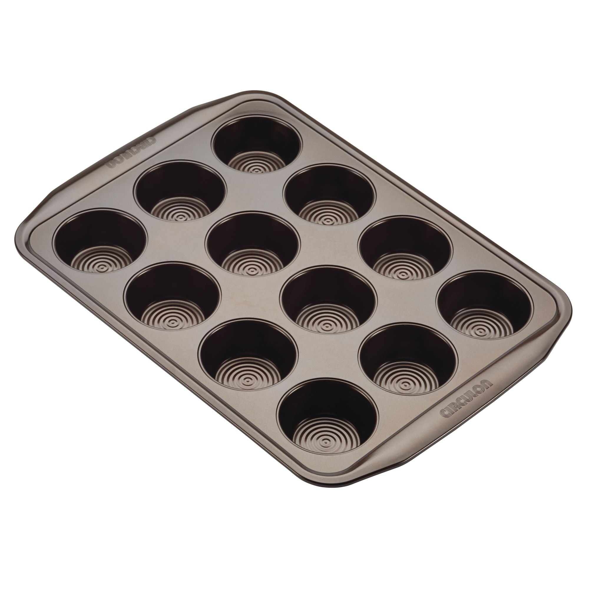 Introducing the Nonstick Muffin Pan, a 12-cup baking tool with a metallic finish, designed for nonstick use and perfectly safe for the oven.